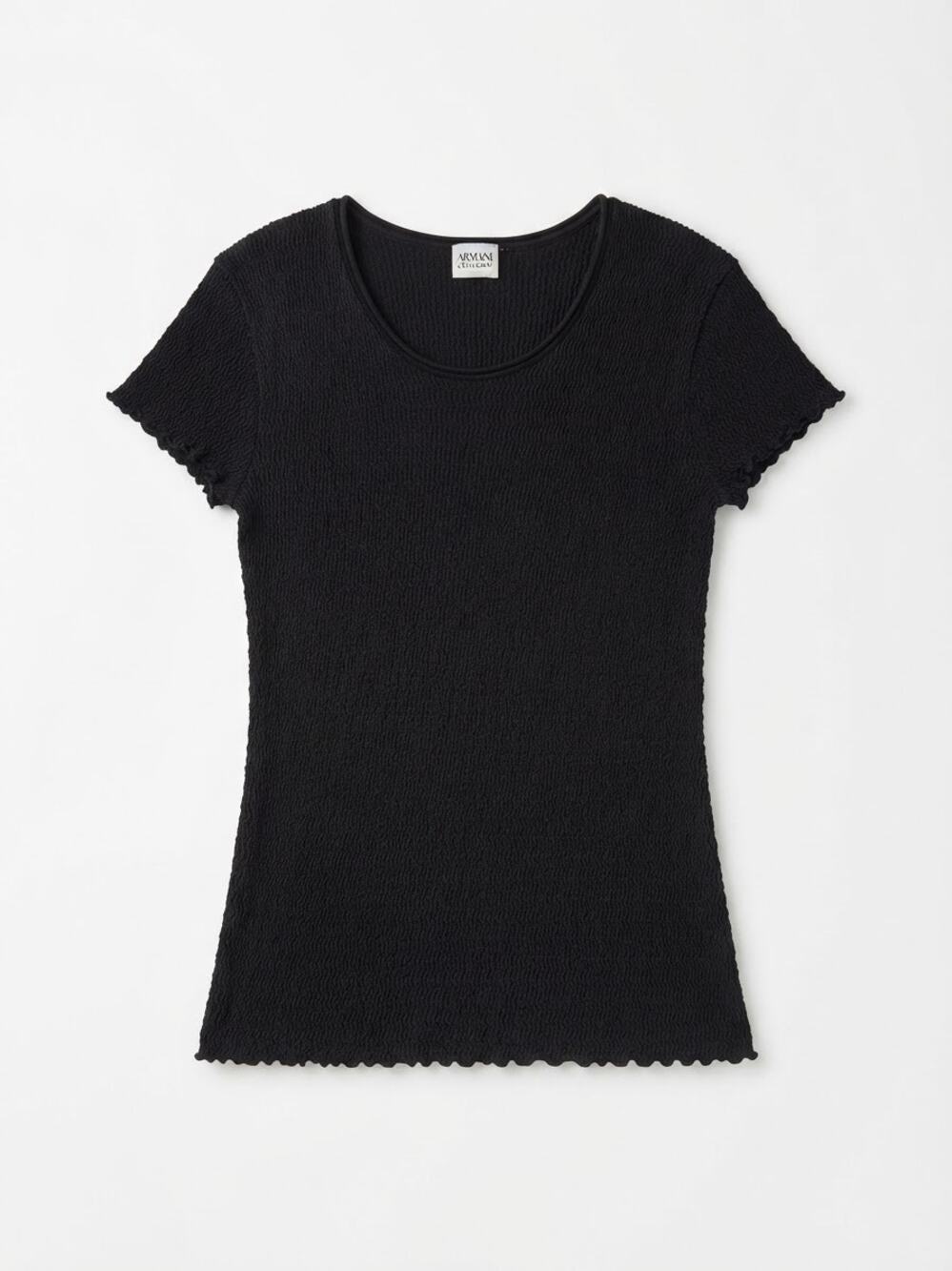 Armani Collezioni Black Textured Scoop Neck Short Sleeve Top Blouse S/M Luxury